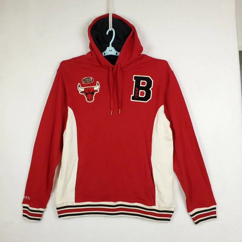 Chicago Bulls Mitchell & Ness NBA‎ L Large Hoodie Chenille Stitch Logos Red NWT